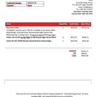 Rwanda Energy Group electricity bill in Word format download template file