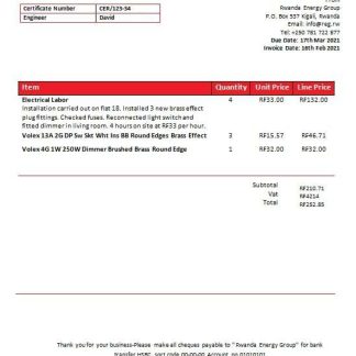 Rwanda Energy Group electricity utility bill template in Word and PDF format download template file