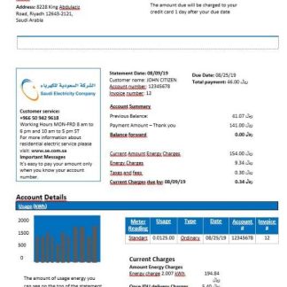 Saudi Arabia Saudi Electricity Company electricity bill in Word format download template file