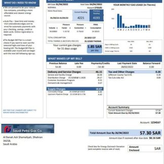 Saudi Arabia Saudi Petro Gas utility bill, Word and PDF template download template file