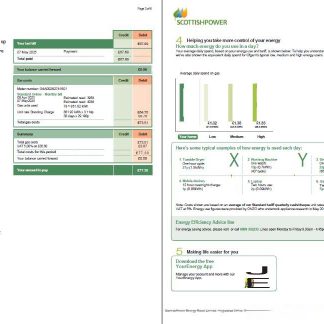 Scotland Scottish Power utility bill template in Word and PDF formats, 6 pages, 3 4 pages download template file