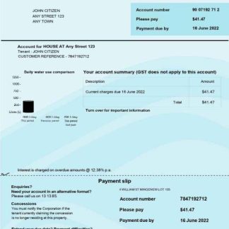 Australia Water Corporation WA utility bill .doc and .pdf template download template file