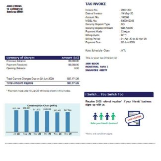 Singapore I Switch electricity utility bill template in Word and PDF format download template file