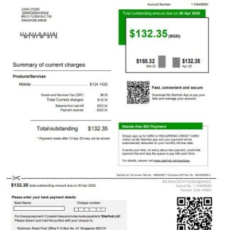 Singapore StarHub utility bill template in Word and PDF format download template file