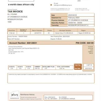 SOUTH AFRICA JOBURG utility bill Word and PDF template download template file
