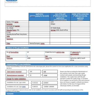 South Africa The GAS Company gas bill in Word format download template file