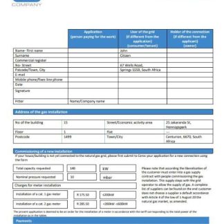 South Africa The GAS Company gas utility bill template in Word and PDF format download template file