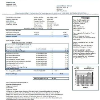 Austria Austrian Power Grid AG utility bill download template file