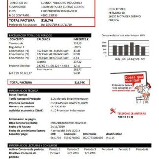 Spain E.ON electricity utility bill template in Word and PDF format download template file