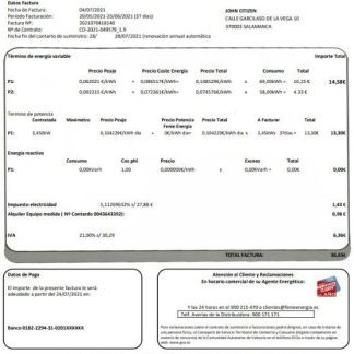 Spain Feníe Energía utility bill template in Word and PDF format download template file