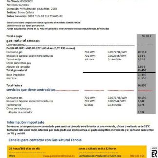 Spain gasNatural fenosa utility bill template in Word and PDF format download template file