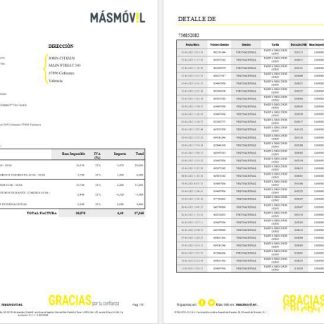 Spain Masmovil internet utility bill Word and PDF formats, 6 pages download template file