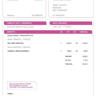 SPAIN YACOM utility bill Word and PDF template download template file