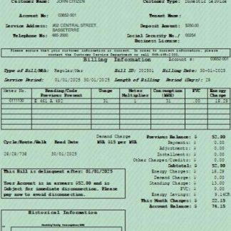 St. Kitts Electricity Company (SKELEC) utility bill editable template in PDF and Word formats download template file