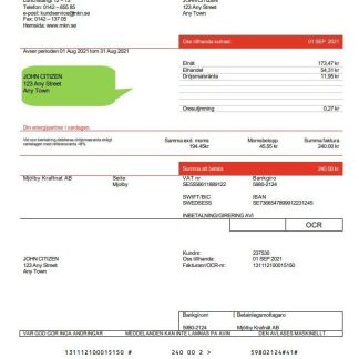 Sweden Mjölby Kraftnat AB utility bill template in .doc and .pdf format download template file