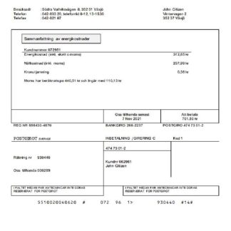 Sweden NVSH Energi utility bill template in Word and PDF format download template file