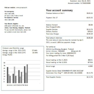 Thailand JERA power utility bill template in Word and PDF format download template file