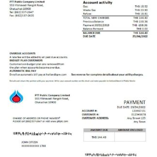 Thailand PTT gas utility bill template in Word and PDF format download template file