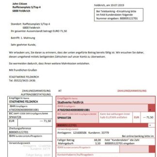 Austria Stadtwerke Feldkirch utility bill download template file