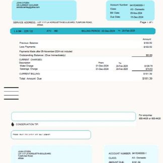 Trinidad and Tobago WASA utility bill template in Word and PDF formats download template file