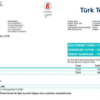 Turkey Turktelekom utility bill template in Word and PDF format, fully editable download template file