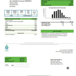 UAE Al Fanar Gas Group utility bill template in Word and PDF format download template file