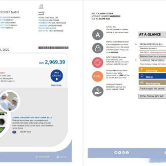 UAE Dubai Al Ain Distribution Co. Word and PDF utility bill template (5 pages) 1 2 download template file