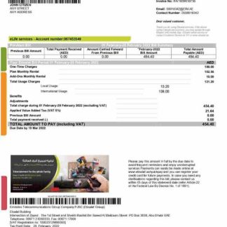 UAE Etisalat utility bill template in Word and PDF format download template file