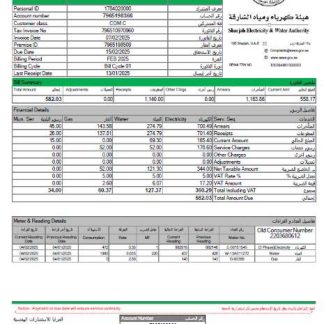 UAE Sharjah Electricity and Water Authority utility bill template in Word and PDF formats download template file