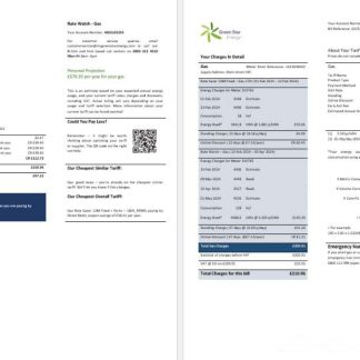 UK Green Star Energy energy utility bill Word and PDF, formats 3 download template file
