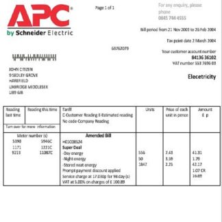 United Kingdom APC electricity utility bill template in Word and PDF format download template file