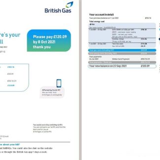 United Kingdom British Gas utility bill template in Word and PDF format (2 pages), version 3 download template file