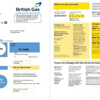 United Kingdom British Gas utility bill template in Word and PDF format fully editable (2 pages) version 1 download template file
