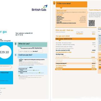 United Kingdom British Gas utility bill, Word and PDF template, 4 pages 1 2 download template file