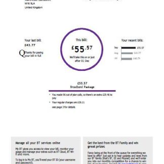 United Kingdom BT utility bill template in Word and PDF formats download template file
