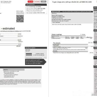 United Kingdom E.ON electricity utility bill template in Word and PDF format, 2 pages, version 1 download template file