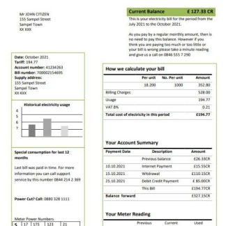 United Kingdom Ecotricity electricity utility bill template in Word and PDF format (.doc and .pdf) download template file