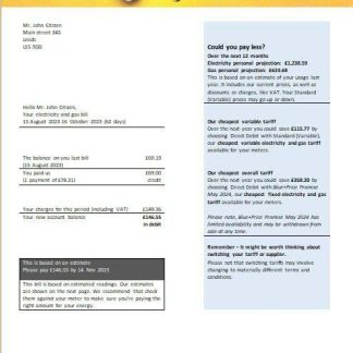 United Kingdom EDF Energy electricity and gas utility bill Word and PDF formats download template file