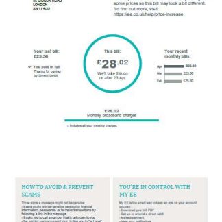 United Kingdom EE utility bill template in Word and PDF formats download template file