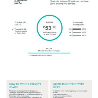 United Kingdom EE utility bill template in Word and PDF formats, version 2 download template file