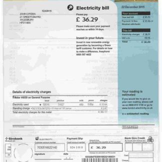 United Kingdom electricity utility bill template in PSD format download template file