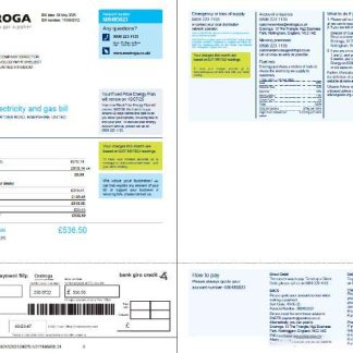 United Kingdom Enstroga utility bill template in Word and PDF formats, 2 pages download template file
