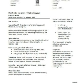 United Kingdom HM Government Warm Home Energy utility bill template in Word and PDF format download template file
