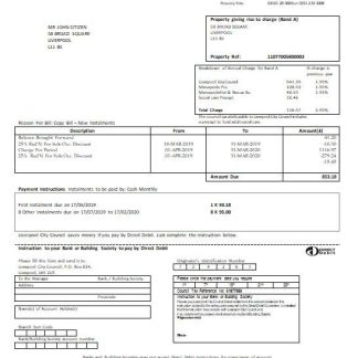 United Kingdom Liverpool City Council tax bill template in Word format download template file