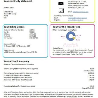 United Kingdom LoCO2 Energy utility bill template in Word and PDF format download template file