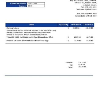 Bahrain Falcon Electrical S.P.C electricity utility bill download template file