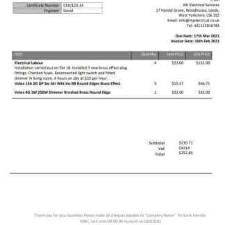 United Kingdom MJ Electrical proof of address utility bill template in Word and PDF format download template file