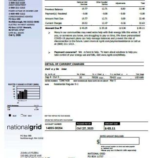 United Kingdom National Grid utility bill template in Word and PDF formats, version 2 download template file