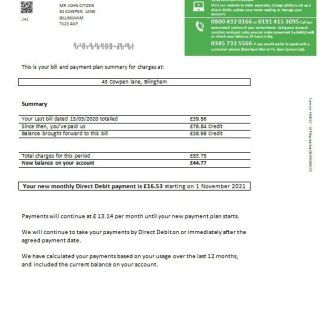 United Kingdom Northumbrian Water utility bill template in Word and PDF format, version 1 download template file