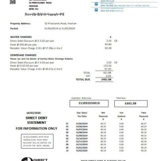 United Kingdom Northumbrian Water utility bill template in Word and PDF format, version 2 download template file